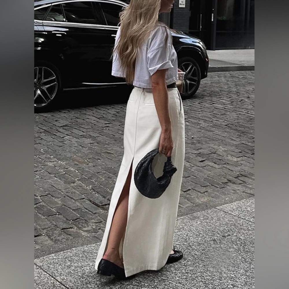COMMENSE | NEW White Maxi Skirt with Back Slit Women’s Size Large - Picture 2 of 13